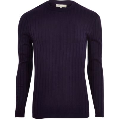 Purple chunky ribbed muscle fit jumper